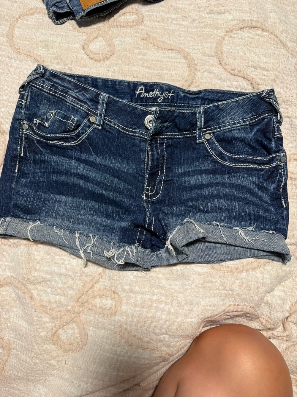 Amethyst Jeans Dark Blue Distressed Denim Cutoff Shorts